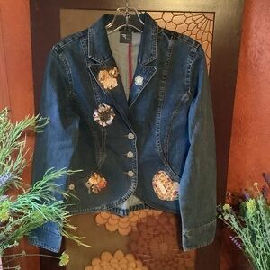 French Cuff Size Medium recycled embellished denim jacket